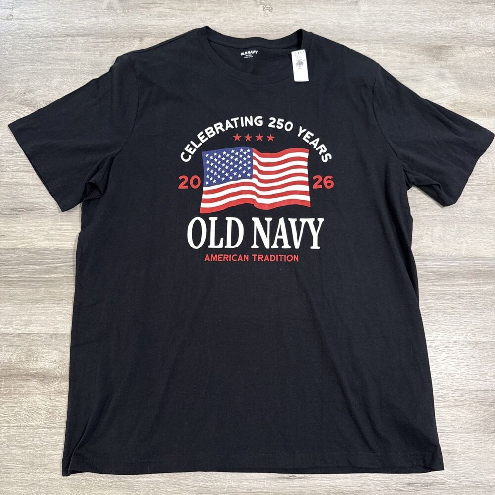 Old Navy Shirt Men’s 2XL Tall Black USA Flag 2026 250th Anniversary NWT
